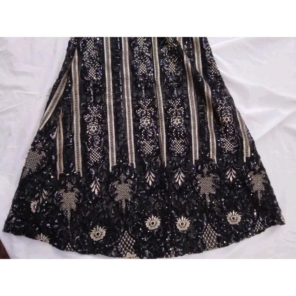 Fashion Nova Dress Black Gold Sequin Floral Embroidered Evening Gown Size Small - Picture 16 of 16